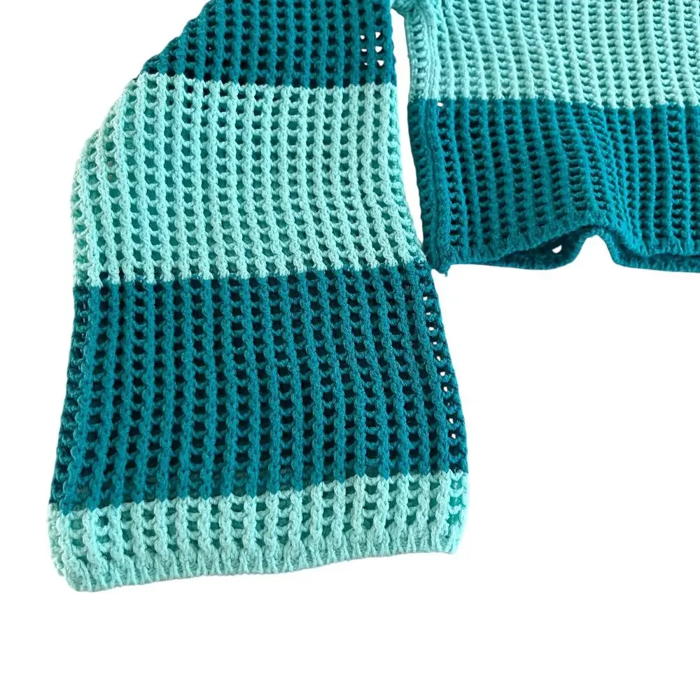 Zara Girls Turquoise Striped Crochet Sweater Top Size 9-10